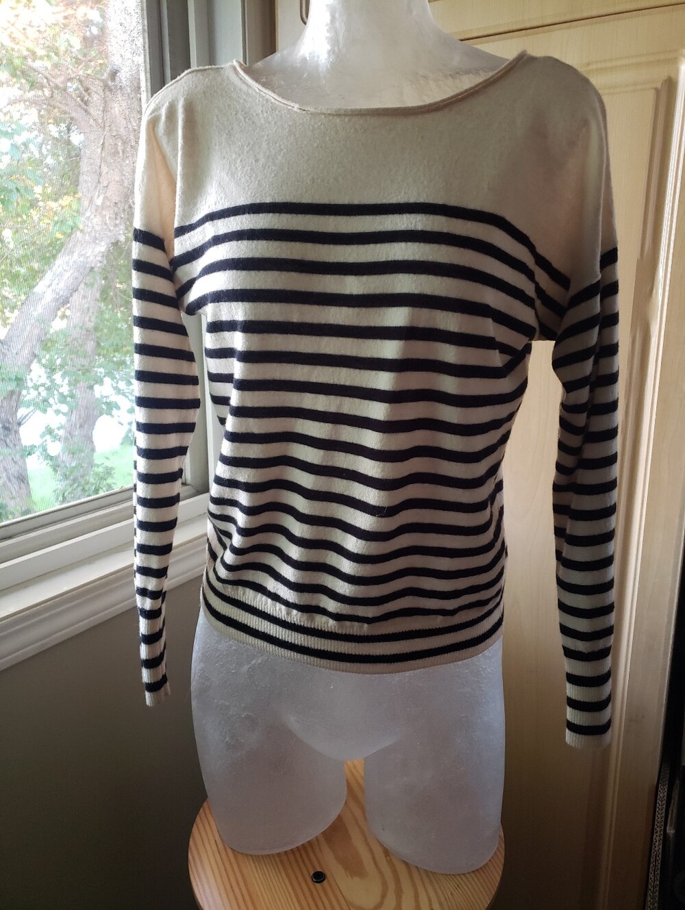 J. Crew Merino Wool Black and Cream Striped Knit Top - Picture 4 of 8